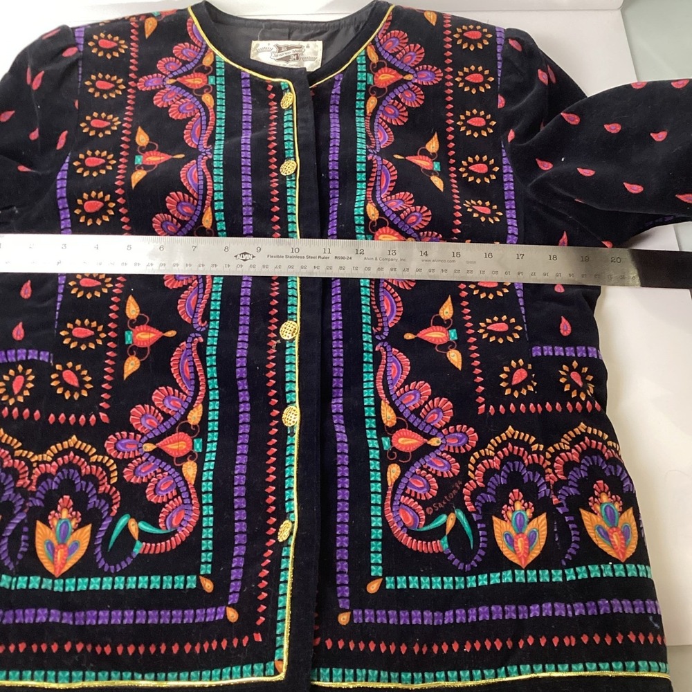 Saxton Hall Womens Black Velvet Jewel Tone Embellished Jacket Size 12 - Picture 11 of 14